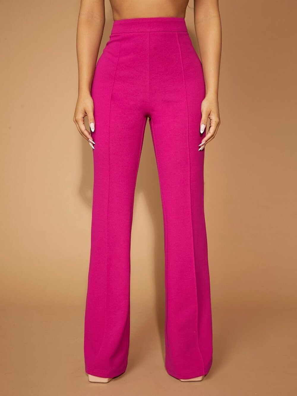 Hot Pink Elegant Women's High Waist Flare Leg Pants